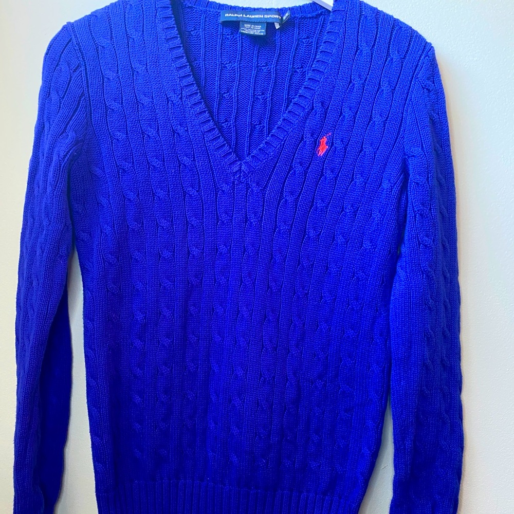 Vintage Ralph Lauren Sport VNeck Blue Sweater sz M
